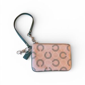 Coach Ashley Dotted Op Art Sateen Wristlet Beige & Green Monogram
